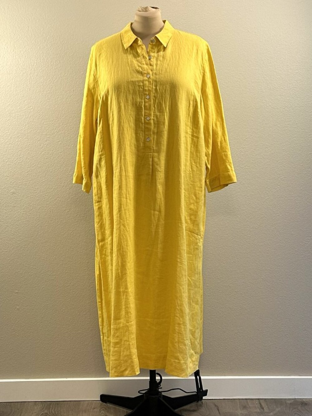 J. Jill Yellow 100% Linen Shirt Dress NWOT